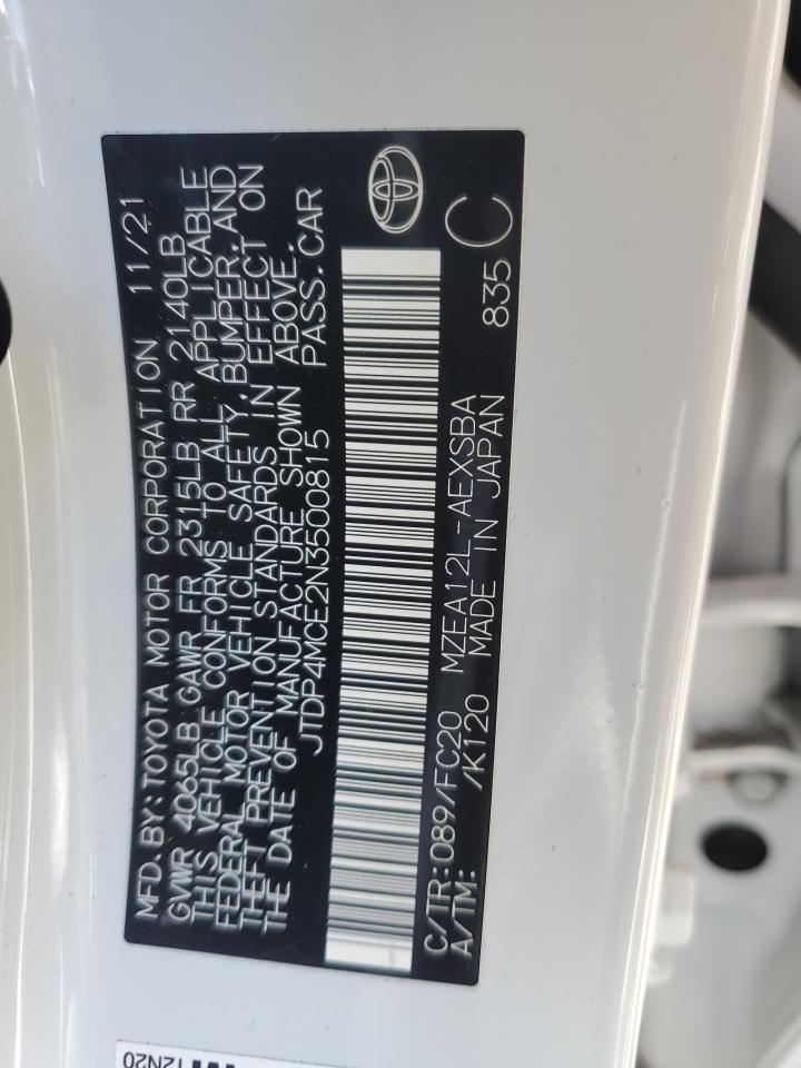 2022 TOYOTA COROLLA SE VIN:JTDP4MCE2N3500815