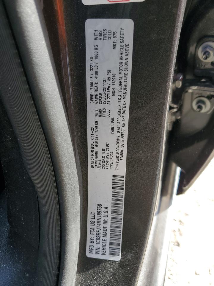 2024 RAM 1500 LARAMIE VIN:1C6SRFJT4RN189768