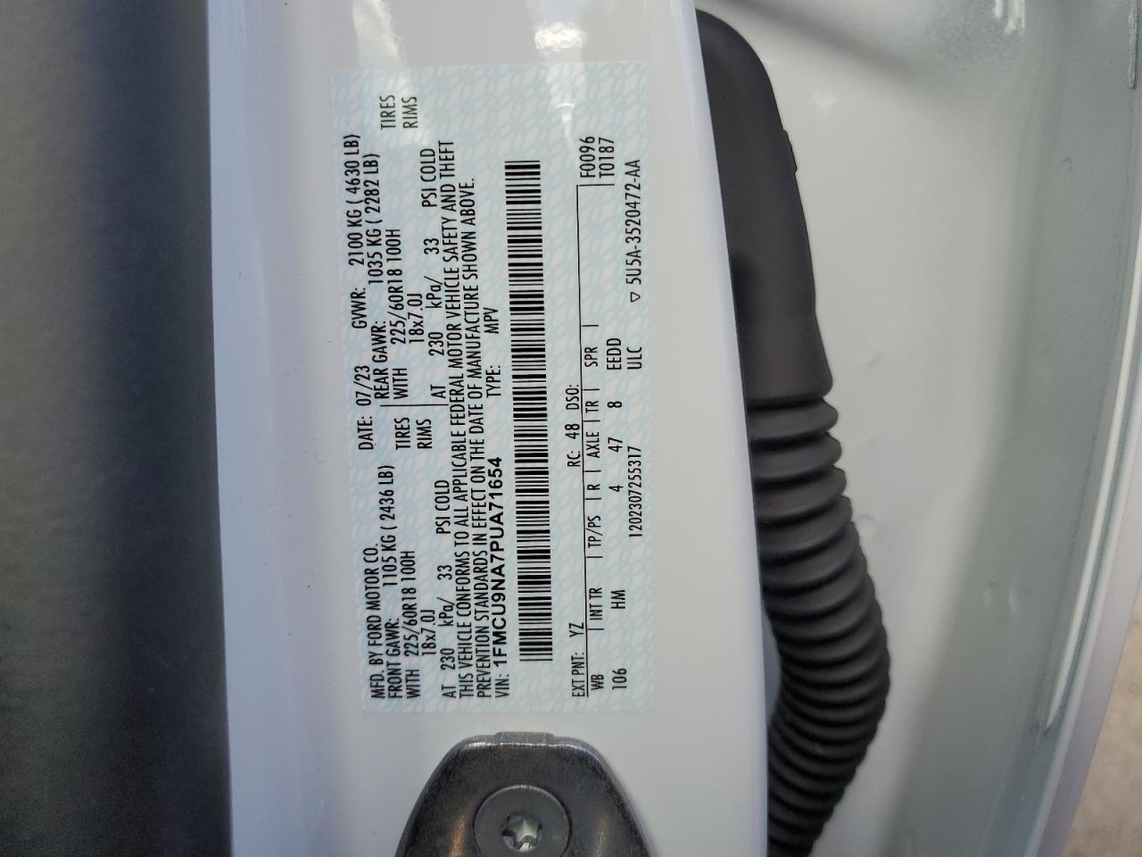2023 FORD ESCAPE ST LINE SELECT VIN:1FMCU9NA7PUA71654