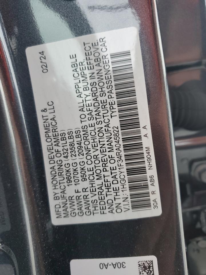 2024 HONDA ACCORD EX VIN:1HGCY1F34RA045822