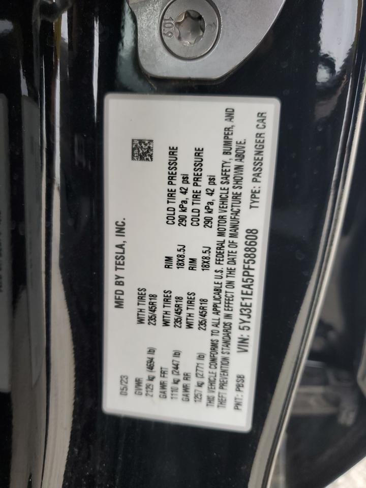 2023 TESLA MODEL 3 VIN:5YJ3E1EA5PF588608