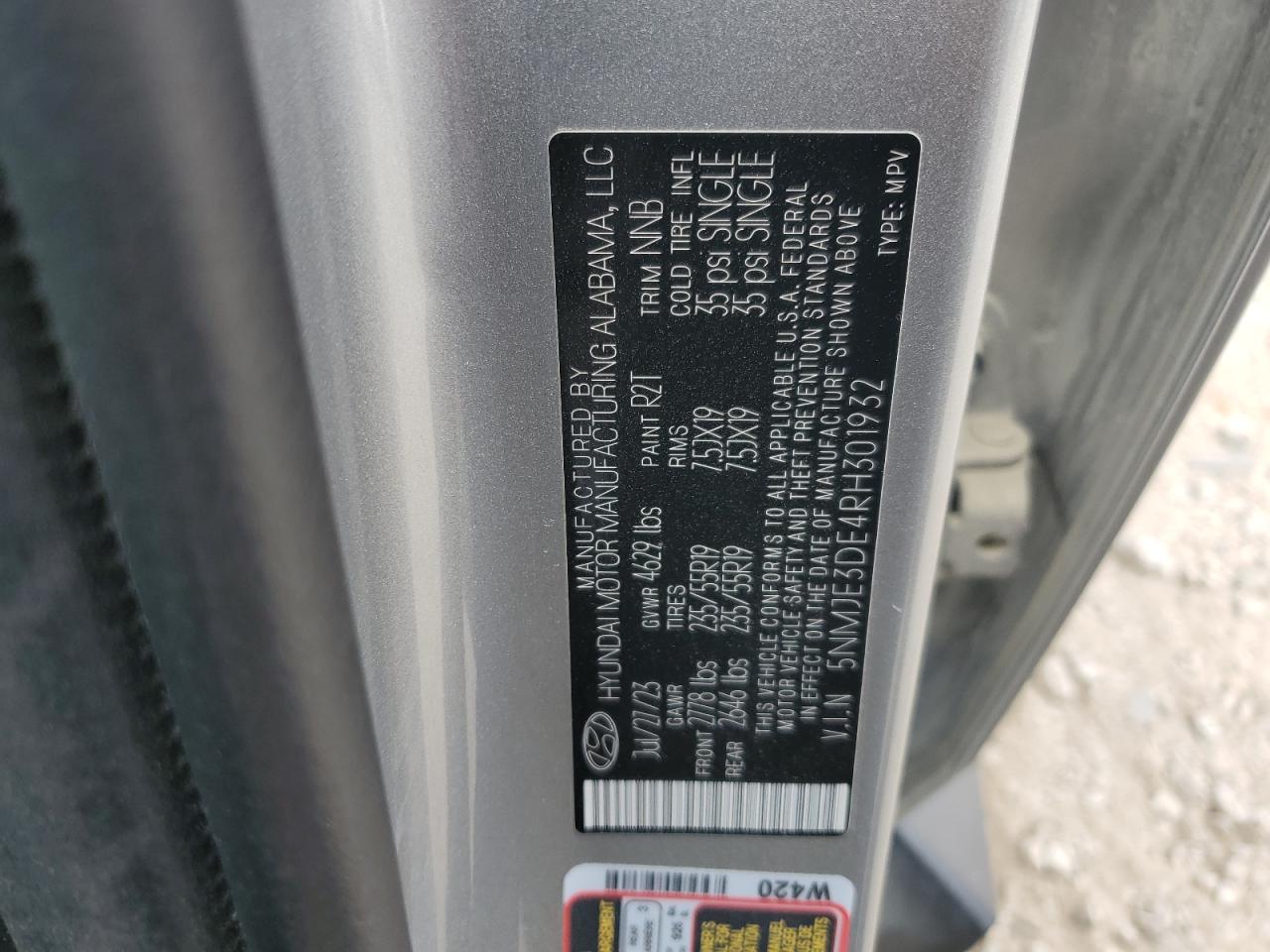 2024 HYUNDAI TUCSON LIMITED VIN:5NMJE3DE4RH301932