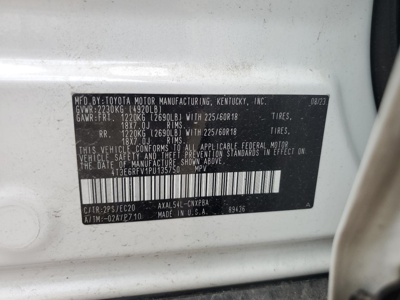 2023 TOYOTA RAV4 XSE VIN:4T3E6RFV1PU135750