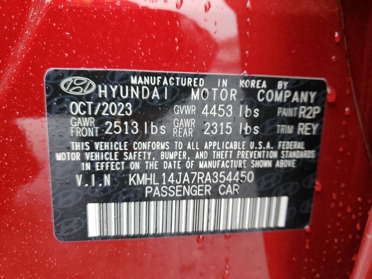 2024 HYUNDAI SONATA SEL VIN:KMHL14JA7RA354450