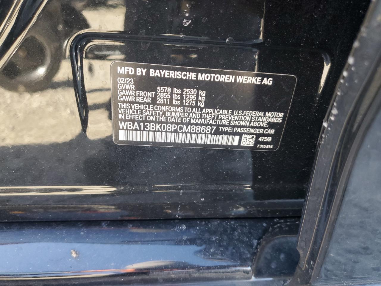 2023 BMW M550XI VIN:WBA13BK08PCM88687