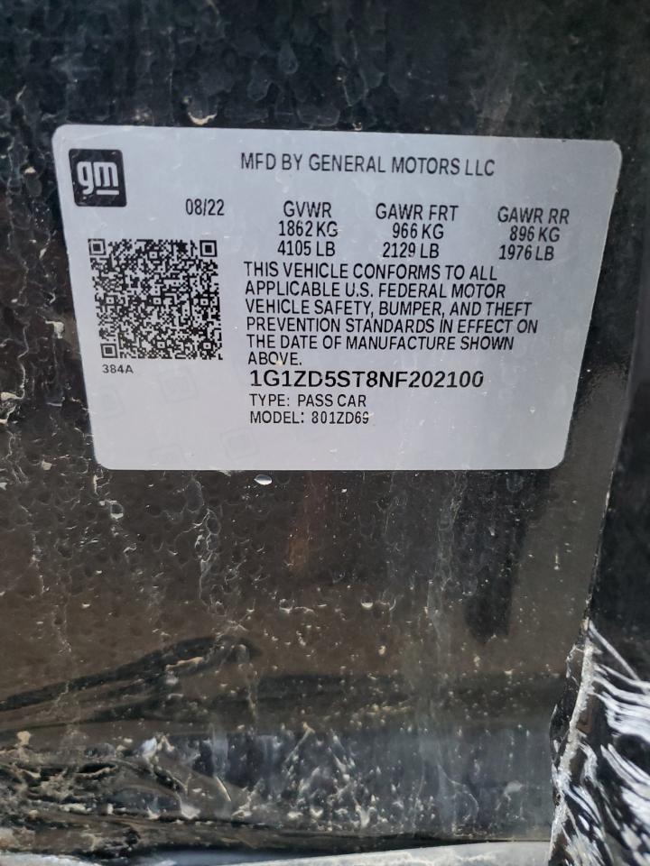 2022 CHEVROLET MALIBU LT VIN:1G1ZD5ST8NF202100