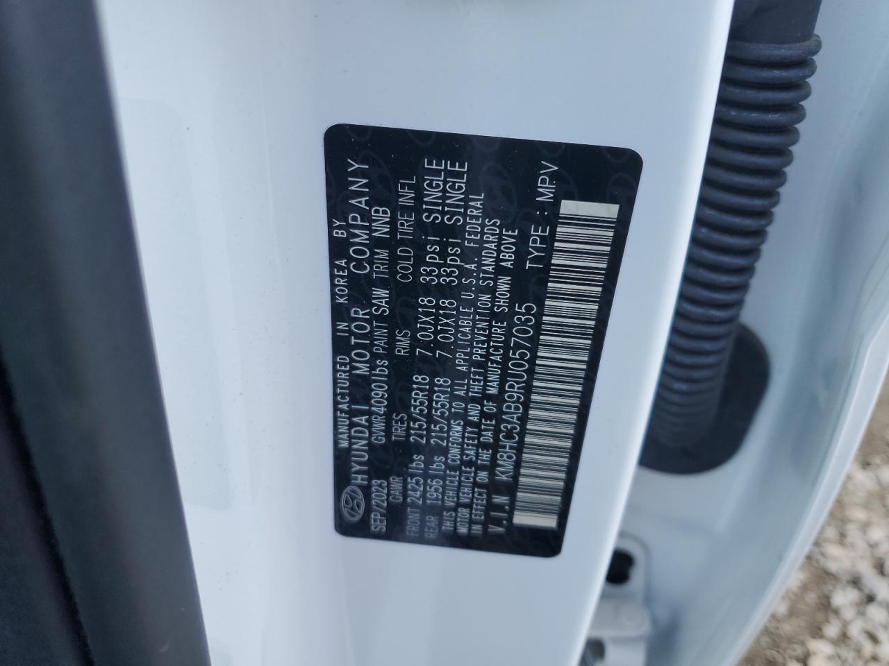 2024 HYUNDAI KONA SEL VIN:KM8HC3AB9RU057035