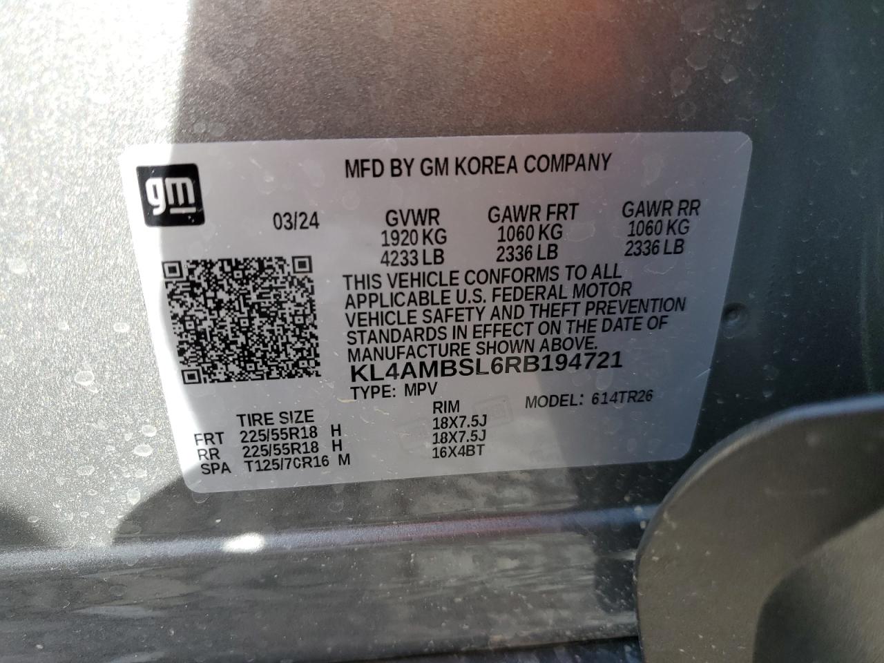 2024 BUICK ENCORE GX PREFERRED VIN:KL4AMBSL6RB194721