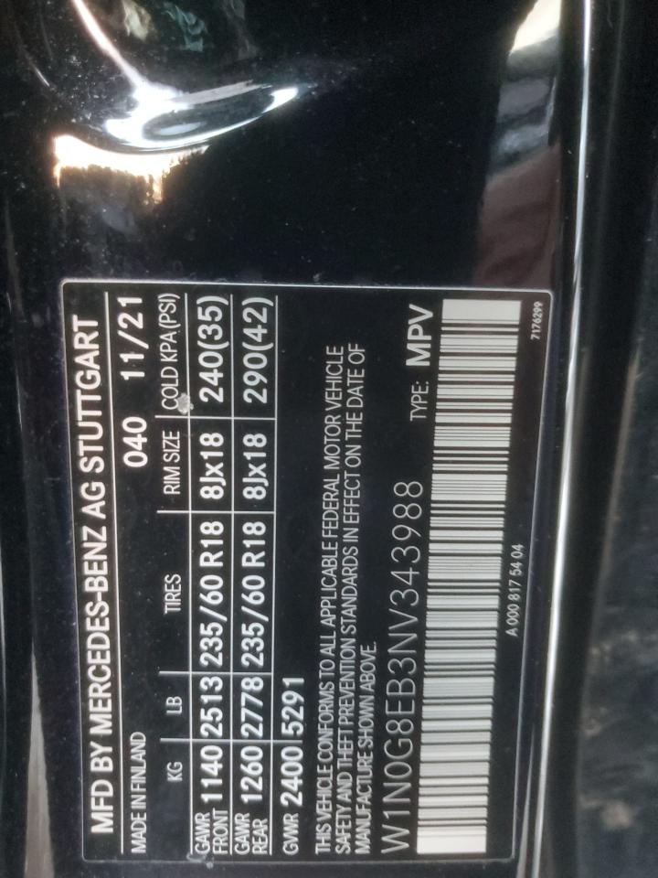 2022 MERCEDES-BENZ GLC 300 4MATIC VIN:W1N0G8EB3NV343988