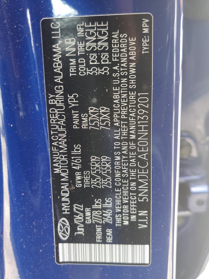2022 HYUNDAI TUCSON LIMITED VIN:5NMJECAE0NH139201