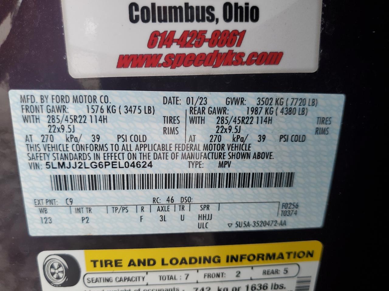 2023 LINCOLN NAVIGATOR RESERVE VIN:5LMJJ2LG6PEL04624