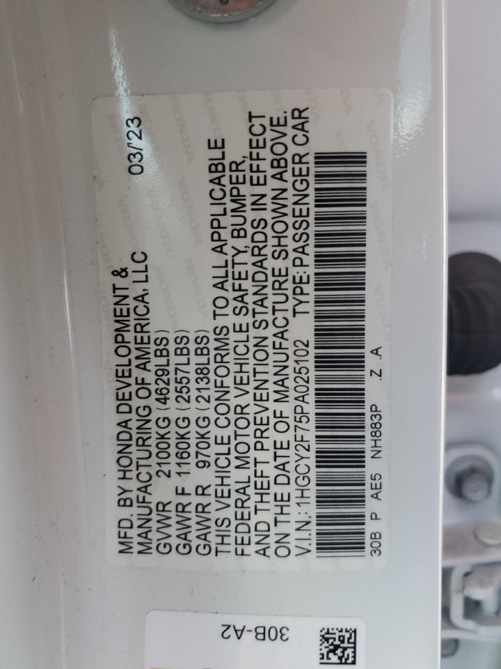 2023 HONDA ACCORD HYBRID SPORT-L VIN:1HGCY2F75PA025102