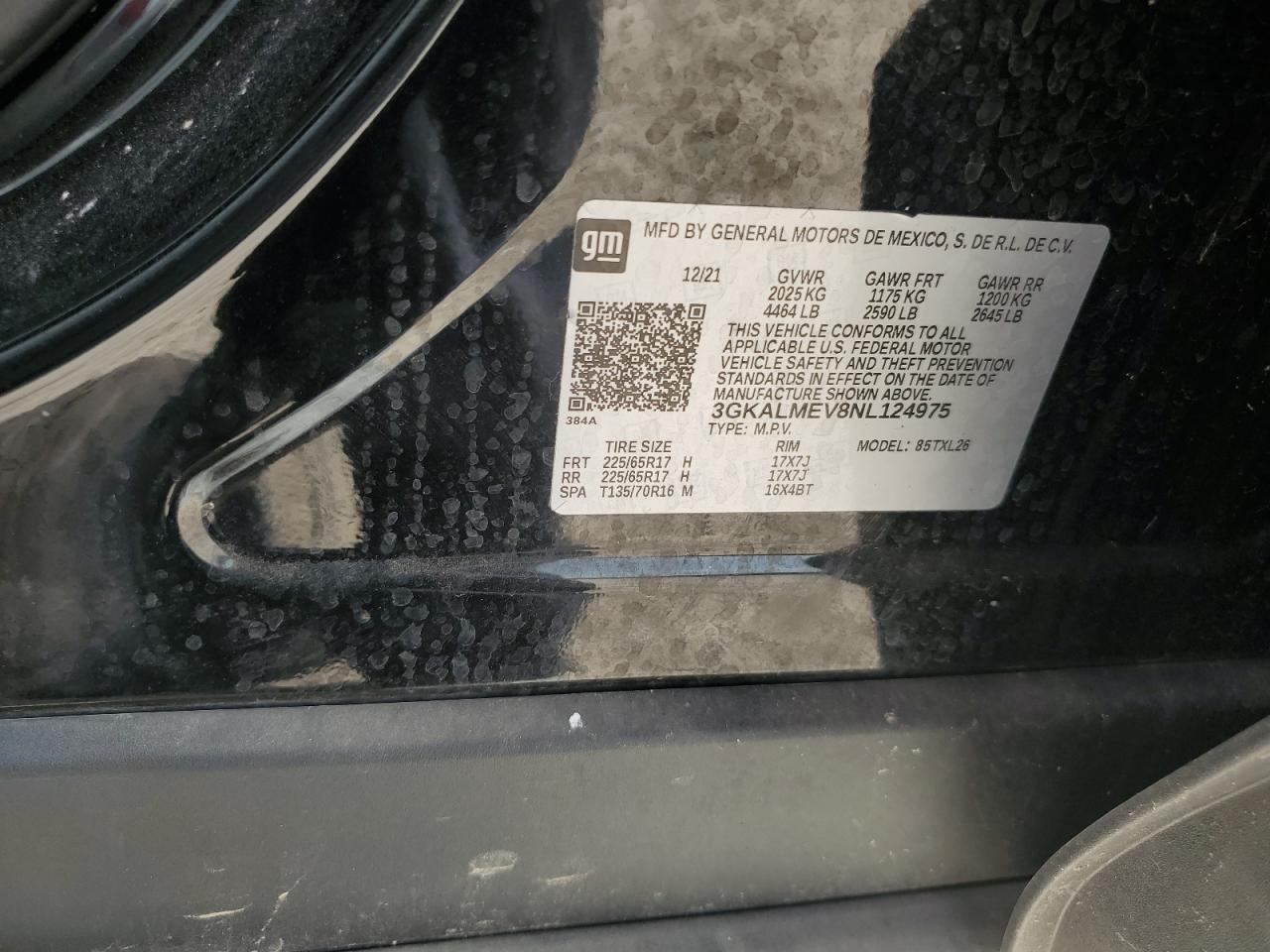 2022 GMC TERRAIN SLE VIN:3GKALMEV8NL124975