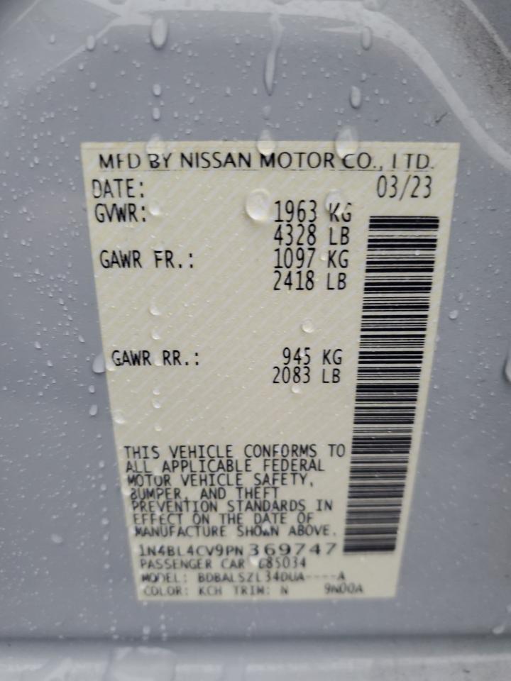 2023 NISSAN ALTIMA SR VIN:1N4BL4CV9PN369747