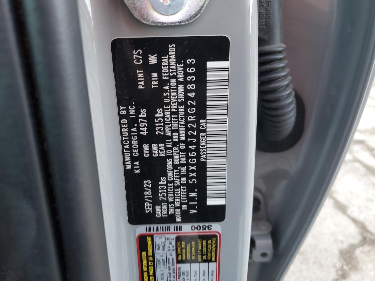 2024 KIA K5 GT LINE VIN:5XXG64J22RG248363