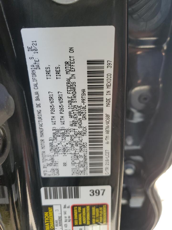 2022 TOYOTA TACOMA DOUBLE CAB VIN:3TMDZ5BN0NM121953