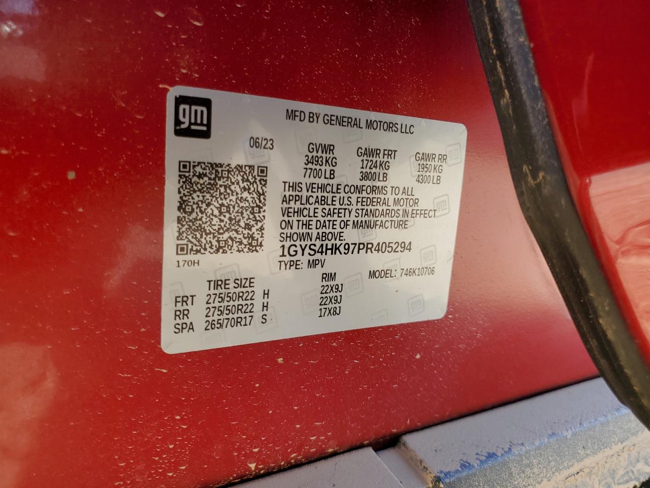 2023 CADILLAC ESCALADE V SPORT VIN:1GYS4HK97PR405294