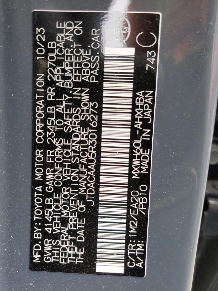 2024 TOYOTA PRIUS LE VIN:JTDACAAU5R3016273