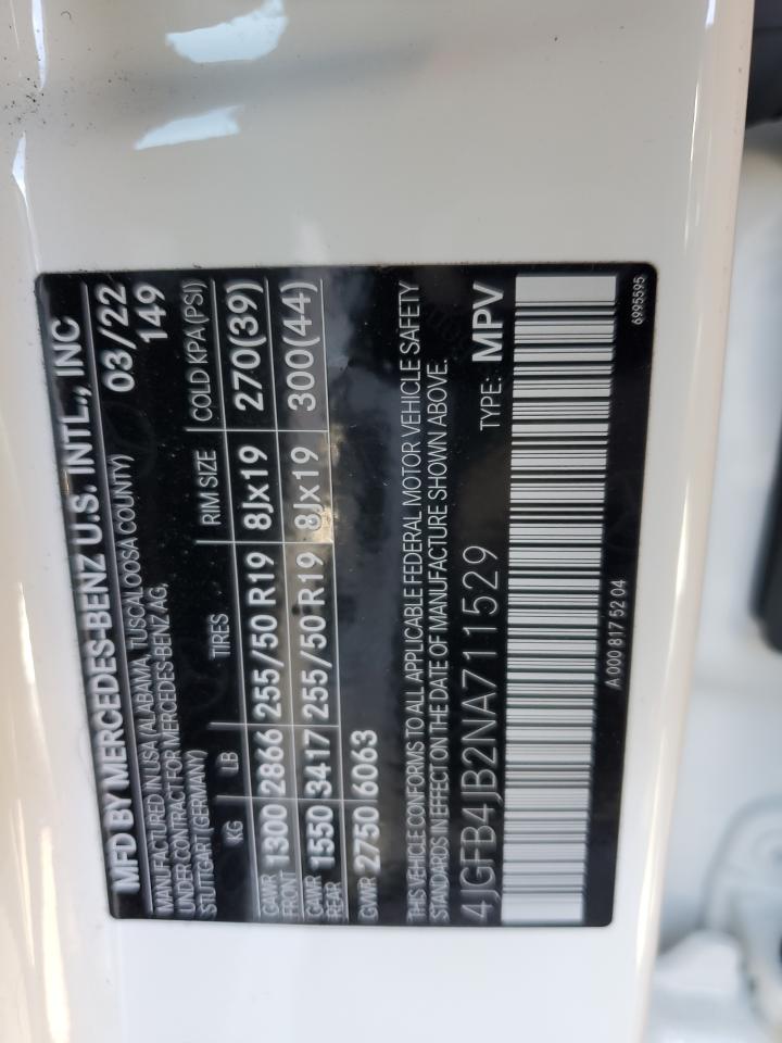 2022 MERCEDES-BENZ GLE 350 VIN:4JGFB4JB2NA711529