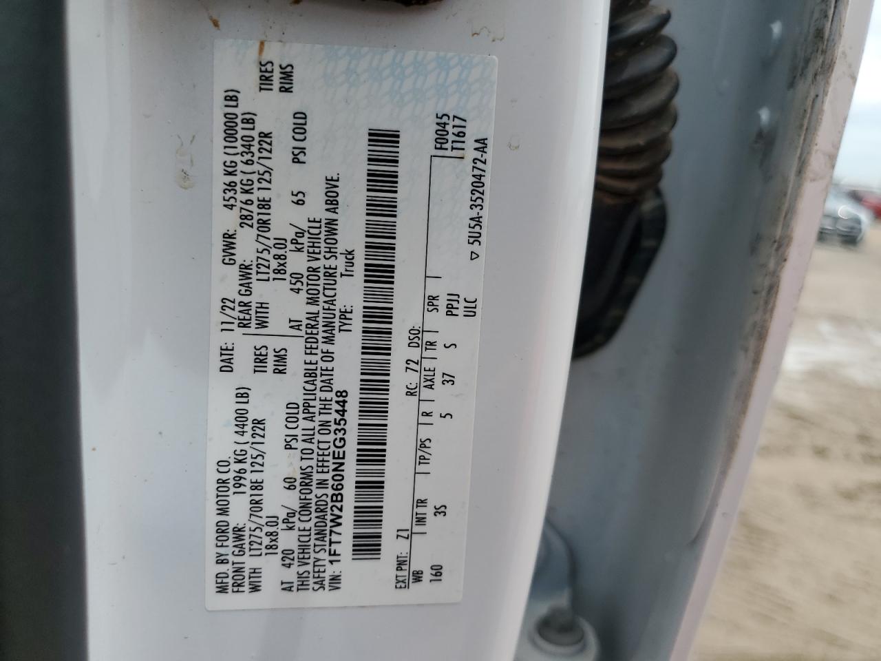 2022 FORD F250 SUPER DUTY VIN:WP0AA2A8XNS255297