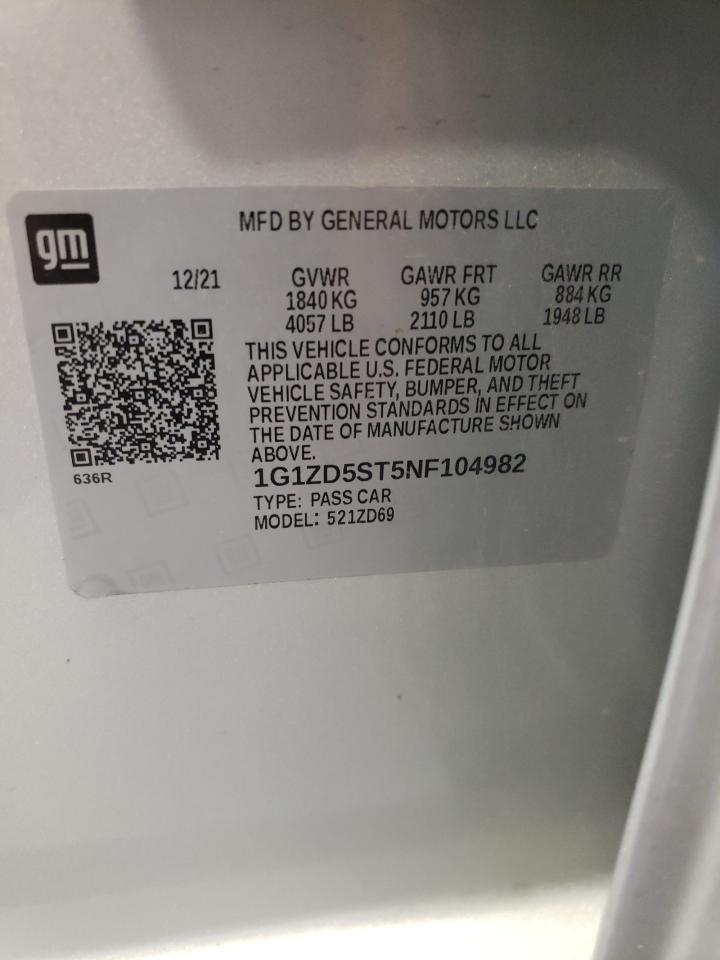 2022 CHEVROLET MALIBU LT VIN:1G1ZD5ST5NF104982