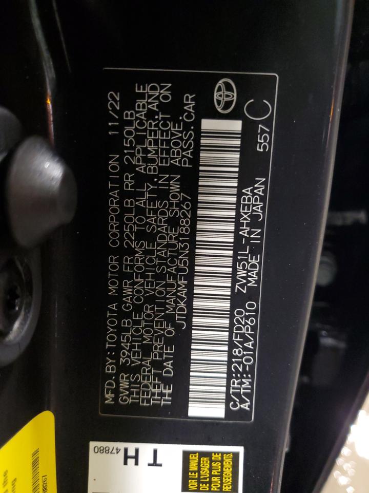 2022 TOYOTA PRIUS NIGHT SHADE VIN:JTDKAMFU5N3188267