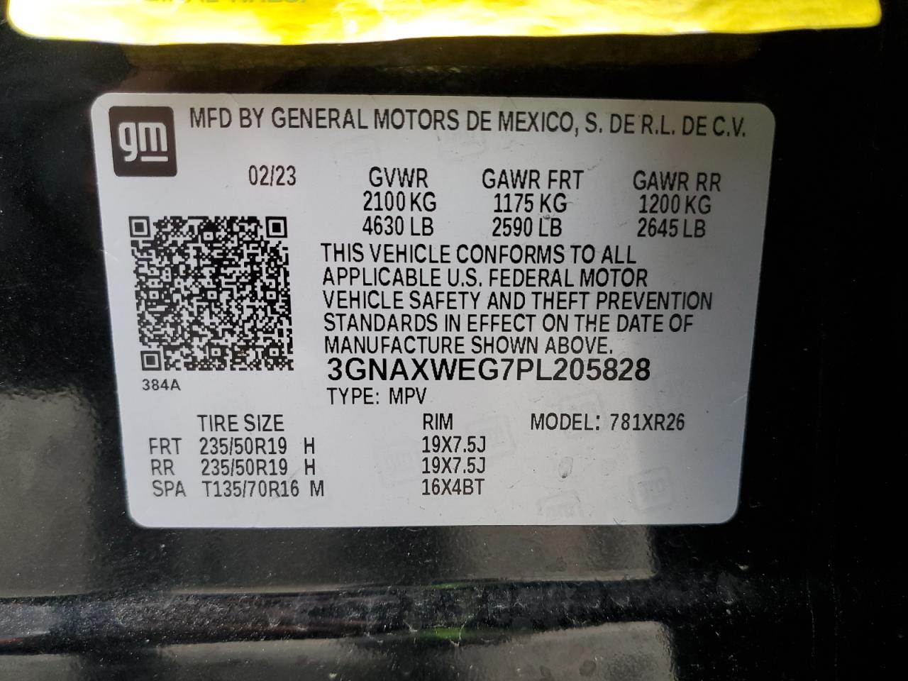 2023 CHEVROLET EQUINOX RS VIN:3GNAXWEG7PL205828