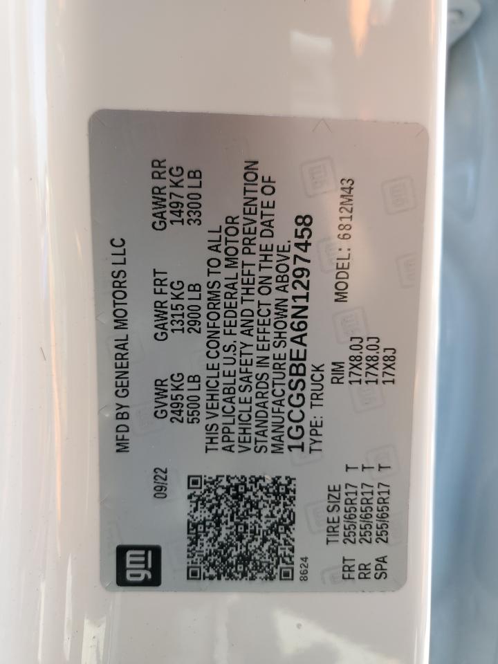 2022 CHEVROLET COLORADO VIN:1GCGSBEA6N1297458