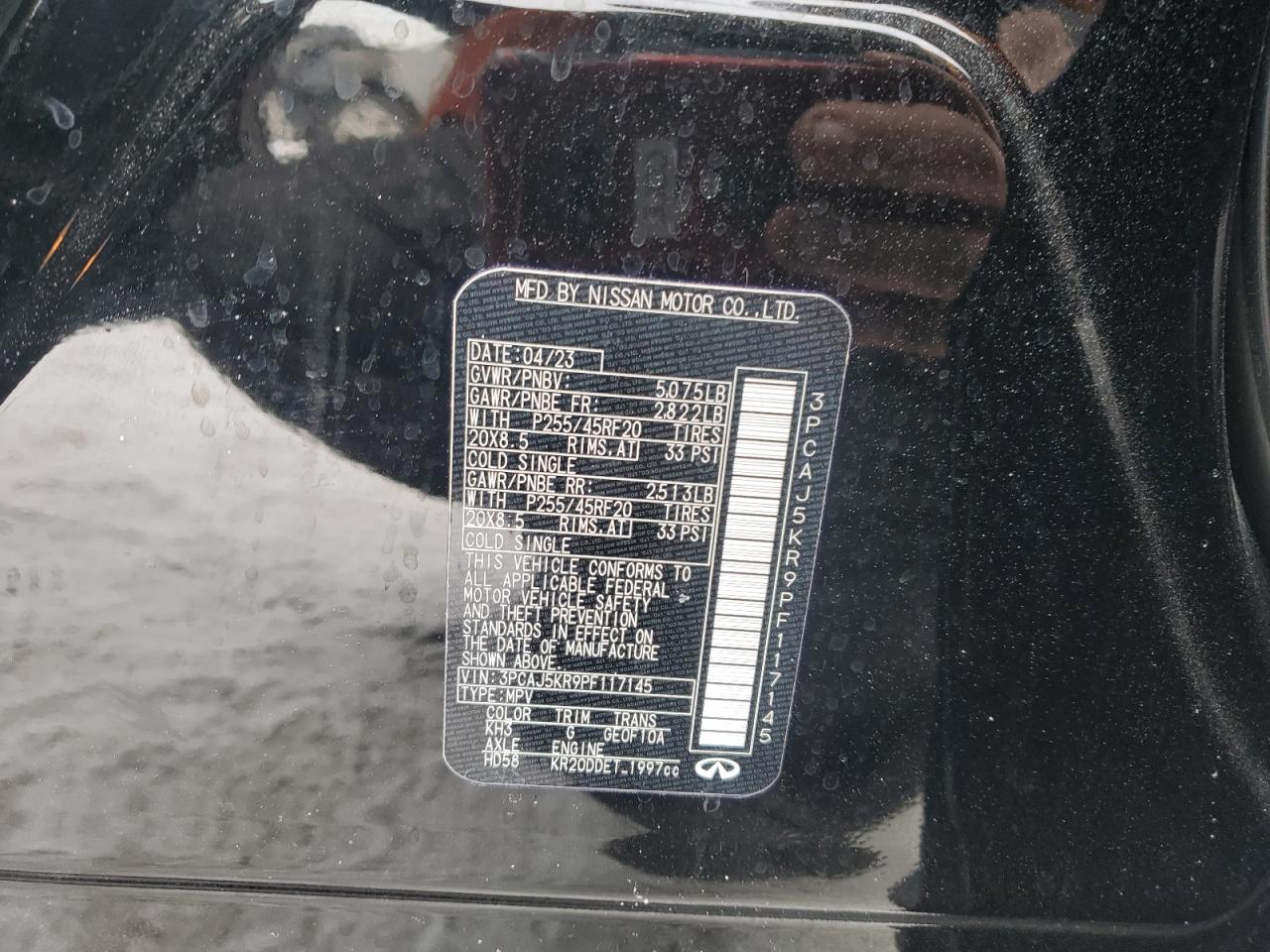 2023 INFINITI QX55 ESSENTIAL VIN:3PCAJ5KR9PF117145