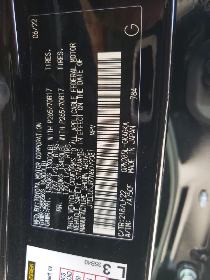 2022 TOYOTA 4RUNNER SR5 PREMIUM VIN:JTELU5JR7N6079081