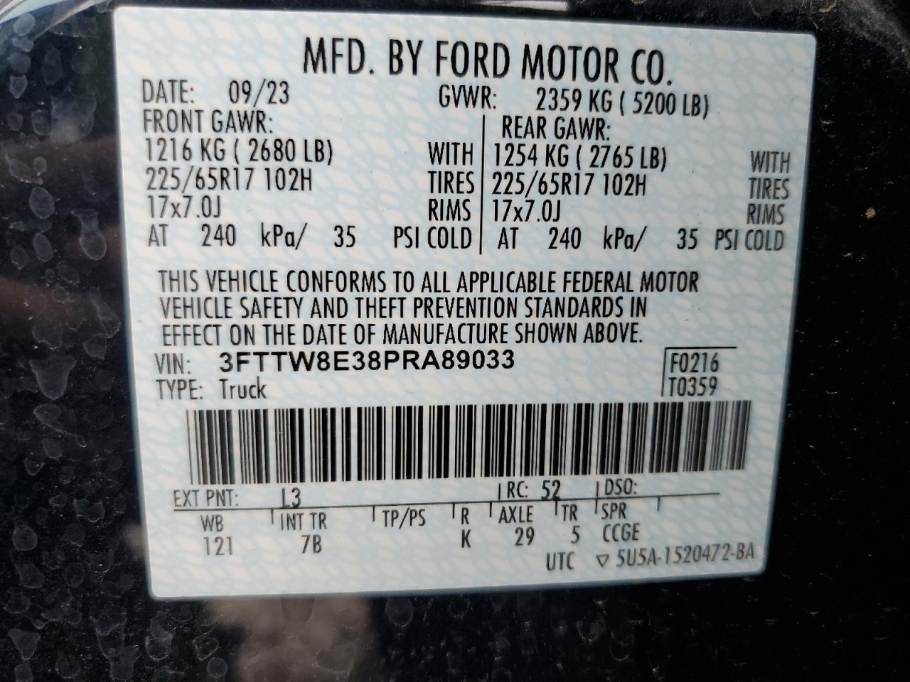 2023 FORD MAVERICK XL VIN:JTDADABUXR3009783