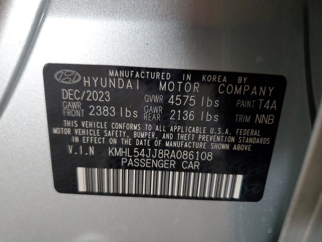 2024 HYUNDAI SONATA HYBRID VIN:KMHL54JJ8RA086108