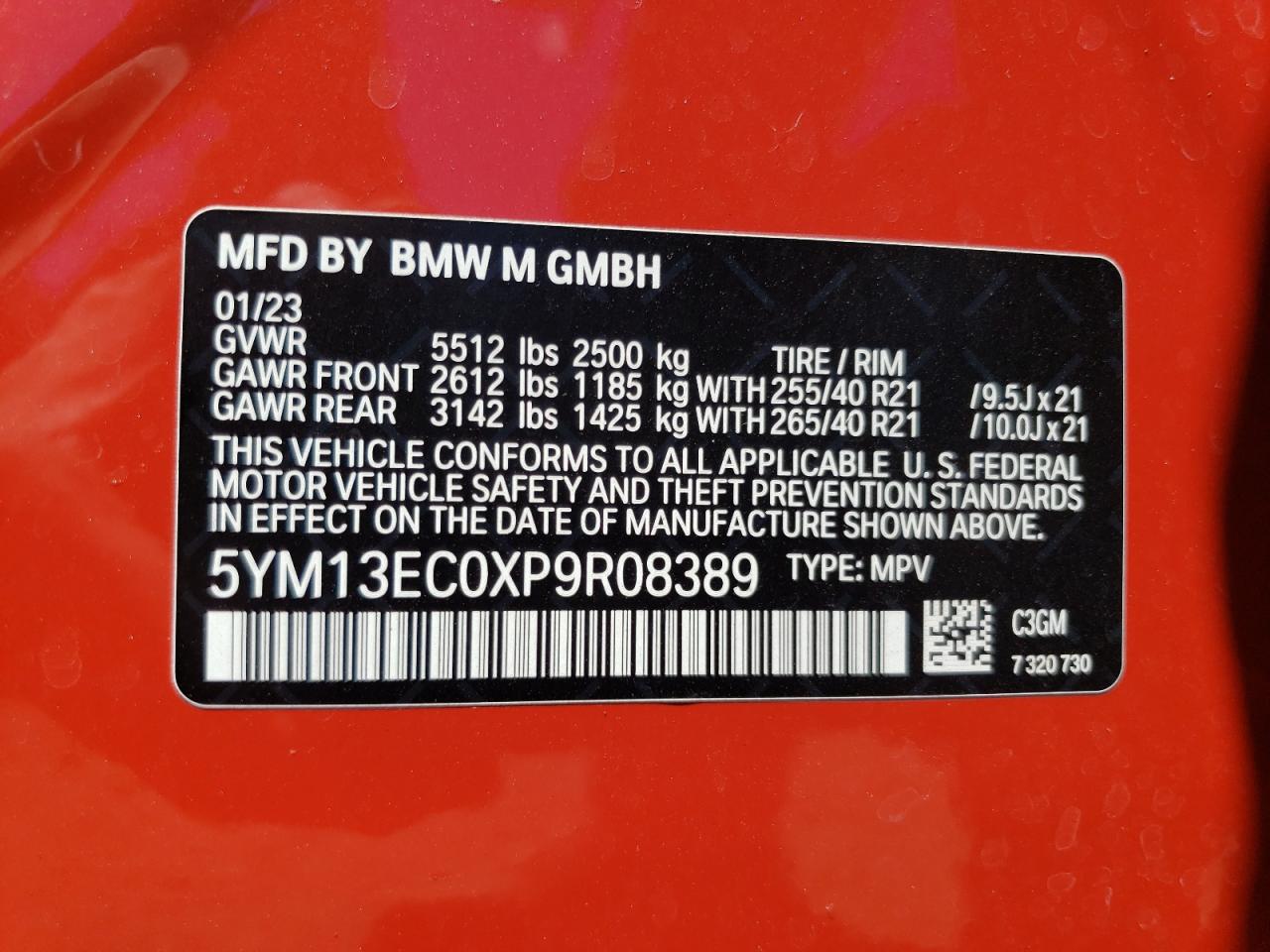 2023 BMW X3 M VIN:5YM13EC0XP9R08389