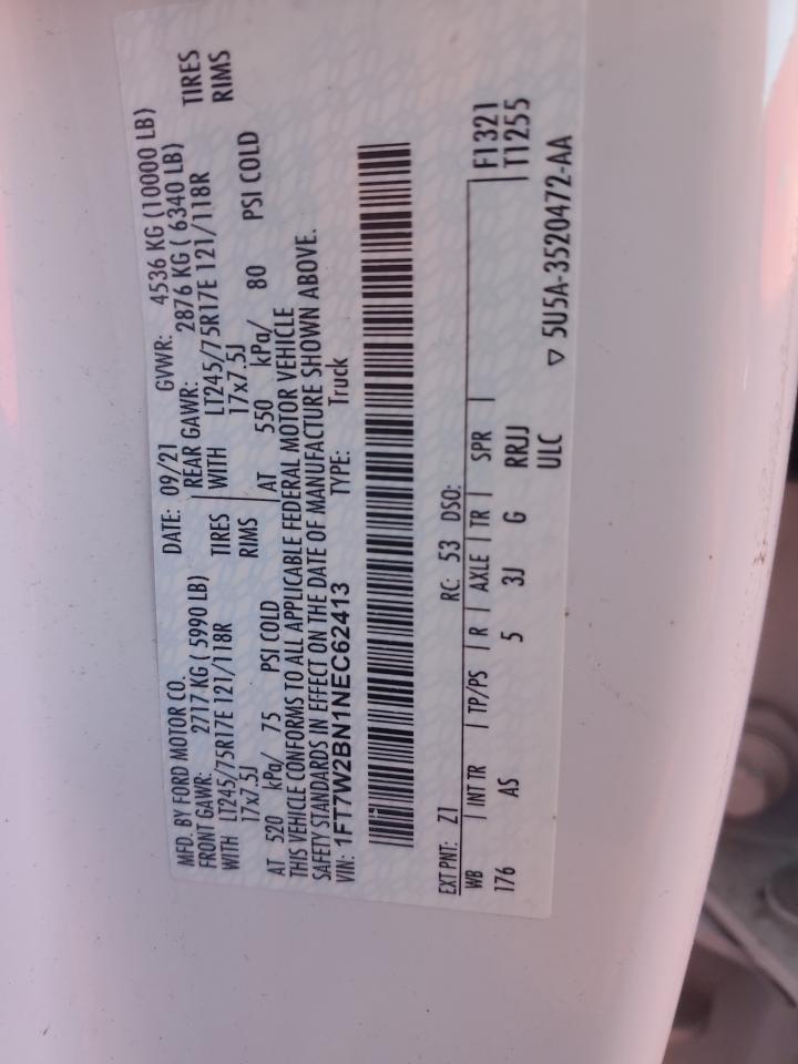 2022 FORD F250 SUPER DUTY VIN:1FT7W2BN1NEC62413