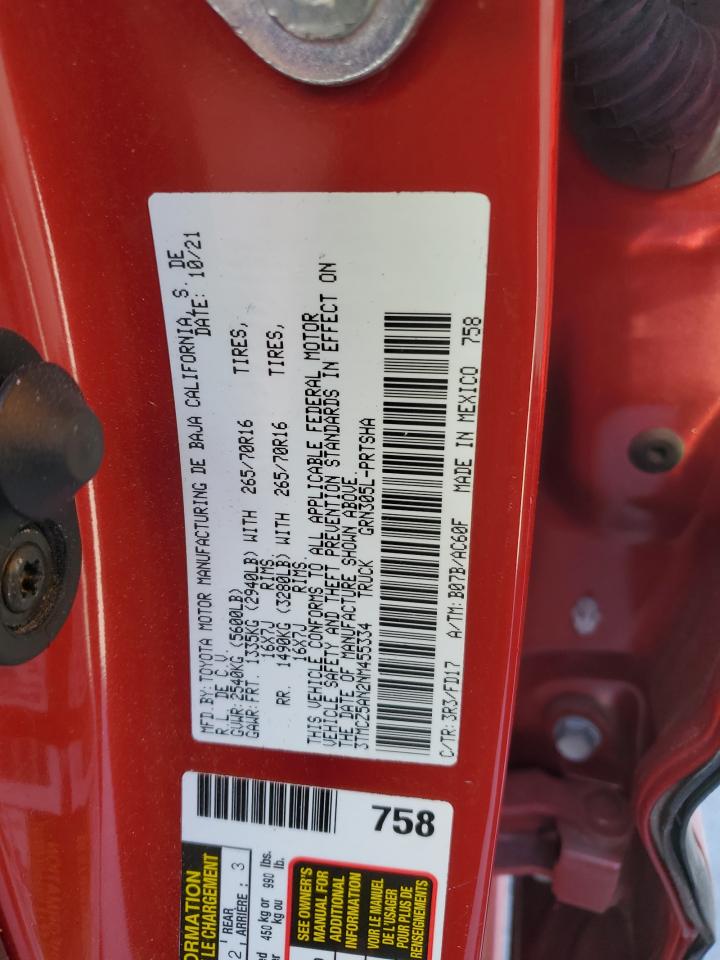 2022 TOYOTA TACOMA DOUBLE CAB VIN:3TMCZ5AN2NM455334