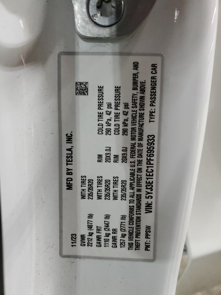 2023 TESLA MODEL 3 VIN:5YJ3E1EC1PF695933