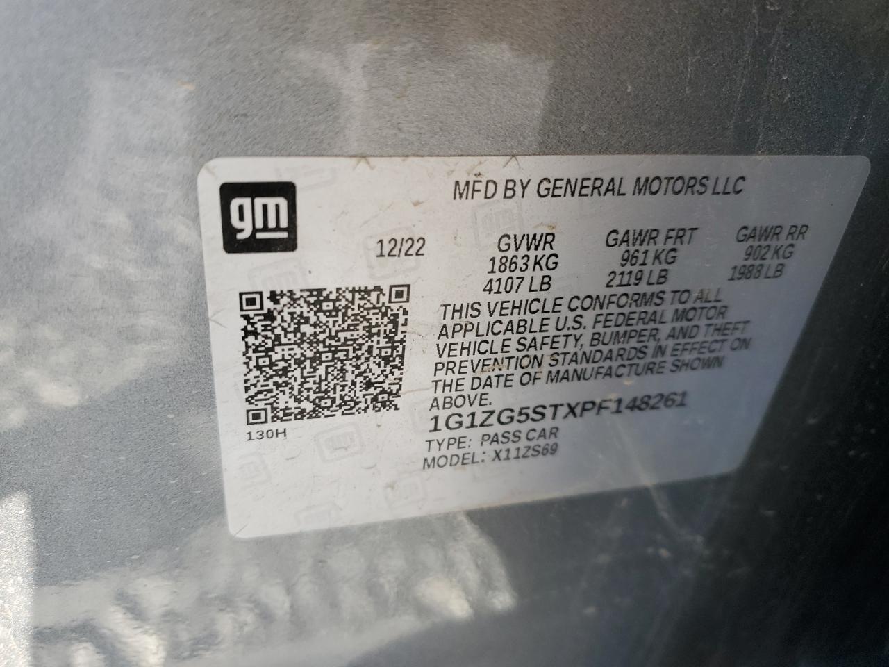 2023 CHEVROLET MALIBU RS VIN:1G1ZG5STXPF148261