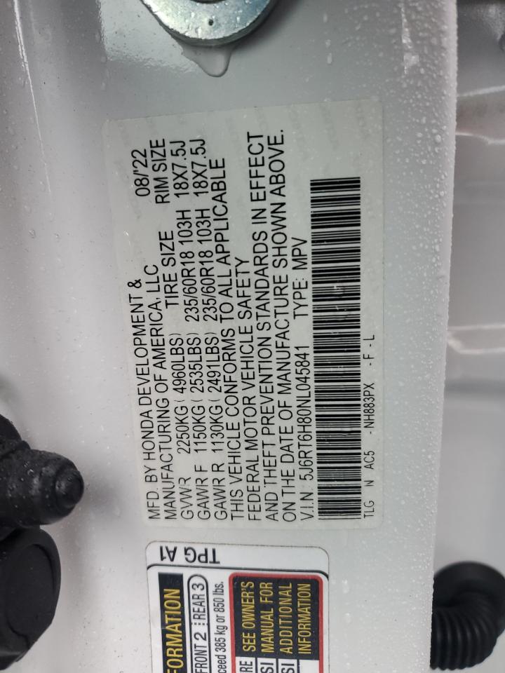 2022 HONDA CR-V EXL VIN:5J6RT6H80NL045841