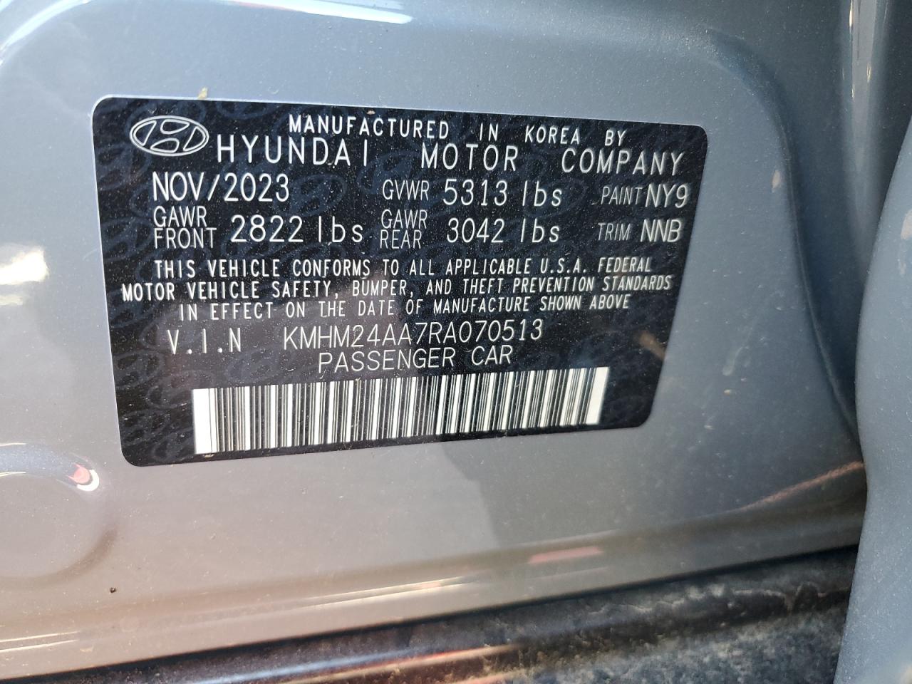 2024 HYUNDAI IONIQ 6 SE VIN:KMHM24AA7RA070513