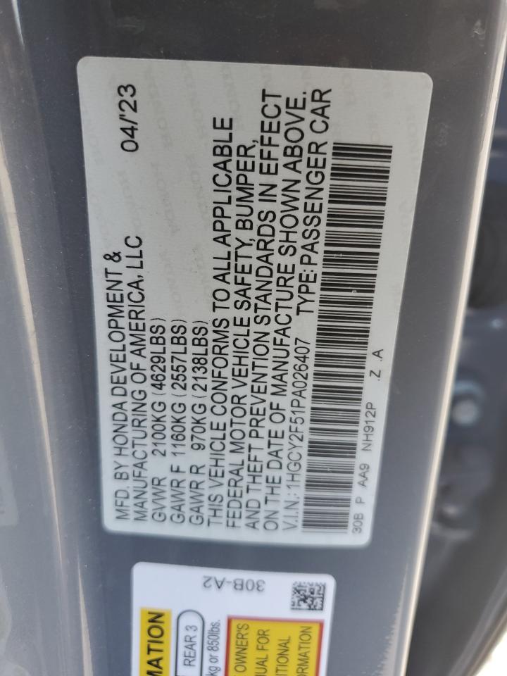 2023 HONDA ACCORD HYBRID SPORT VIN:1HGCY2F51PA026407