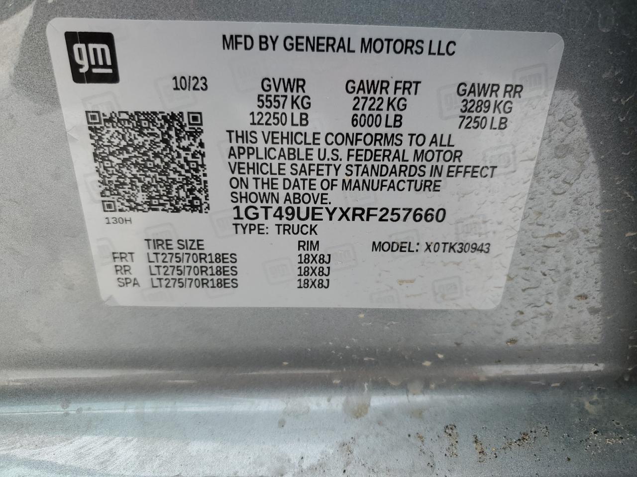 2024 GMC SIERRA K3500 SLT VIN:1GT49UEYXRF257660