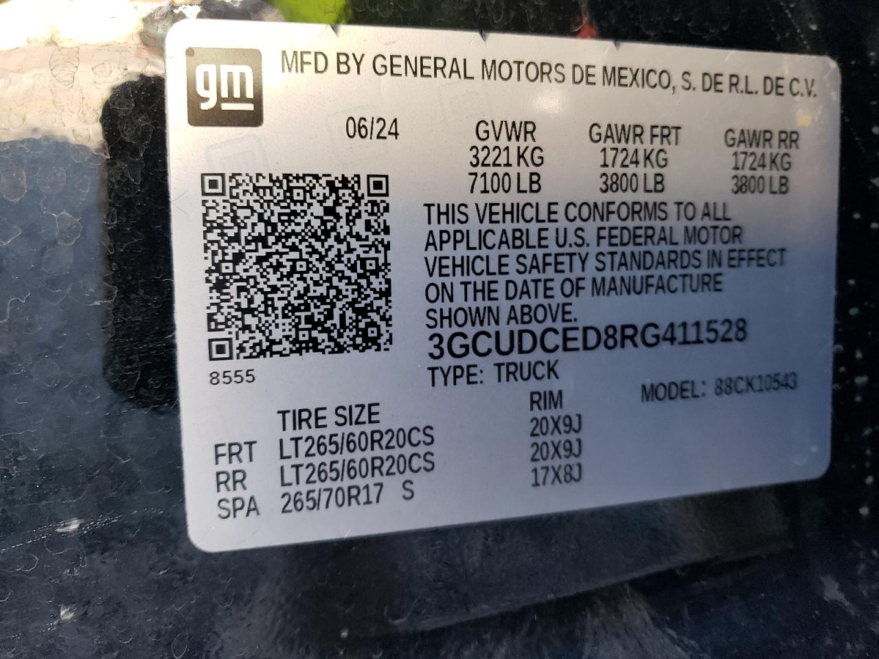 2024 CHEVROLET SILVERADO K1500 TRAIL BOSS CUSTOM VIN:3GCUDCED8RG411528