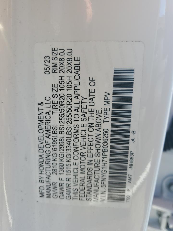 2023 HONDA PILOT TOURING VIN:5FNYG1H71PB036250