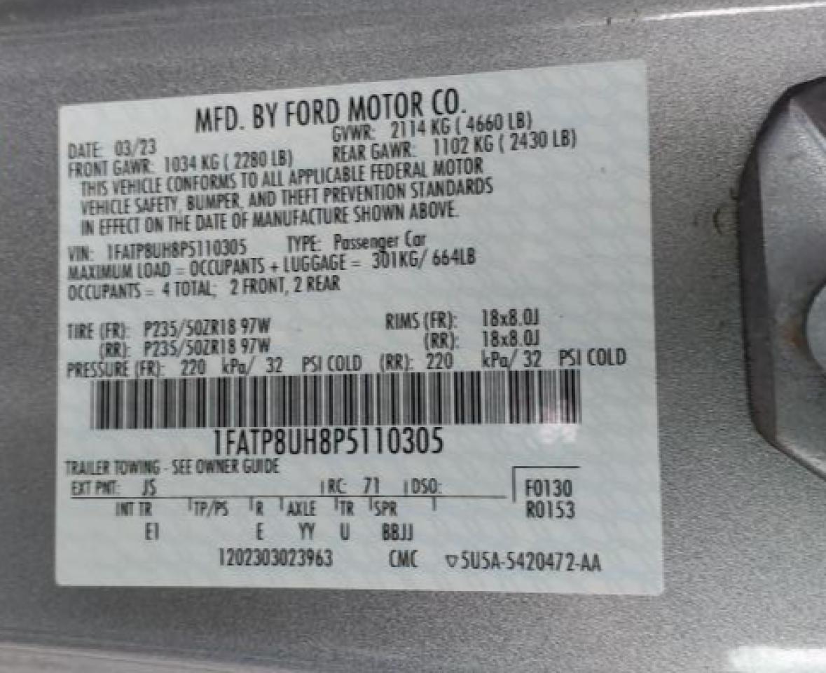 2023 FORD MUSTANG VIN:1FATP8UH8P5110305