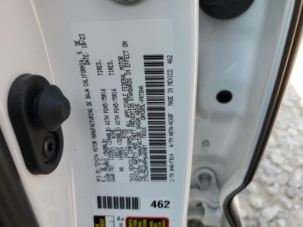 2023 TOYOTA TACOMA DOUBLE CAB VIN:3TMCZ5AN9PM648907