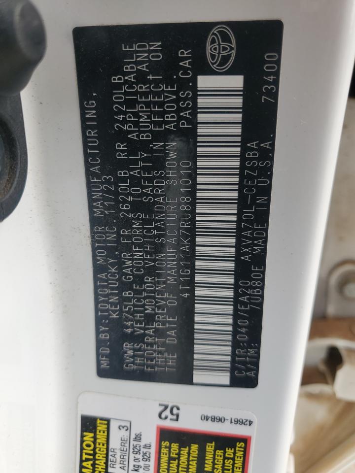 2024 TOYOTA CAMRY SE NIGHT SHADE VIN:4T1G11AK7RU881010