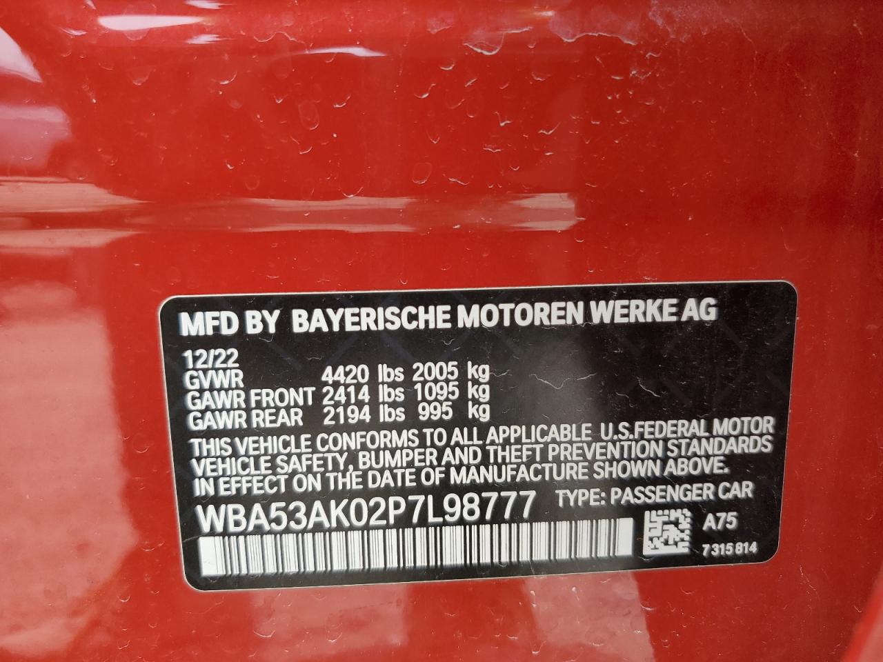 2023 BMW 228I VIN:WBA53AK02P7L98777