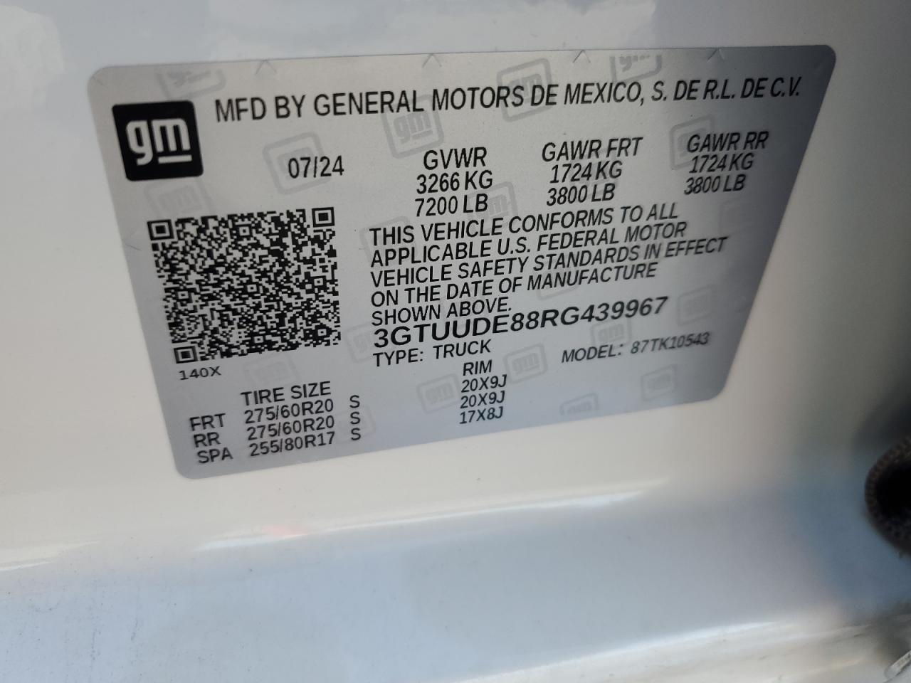 2024 GMC SIERRA K1500 SLT VIN:3GTUUDE88RG439967