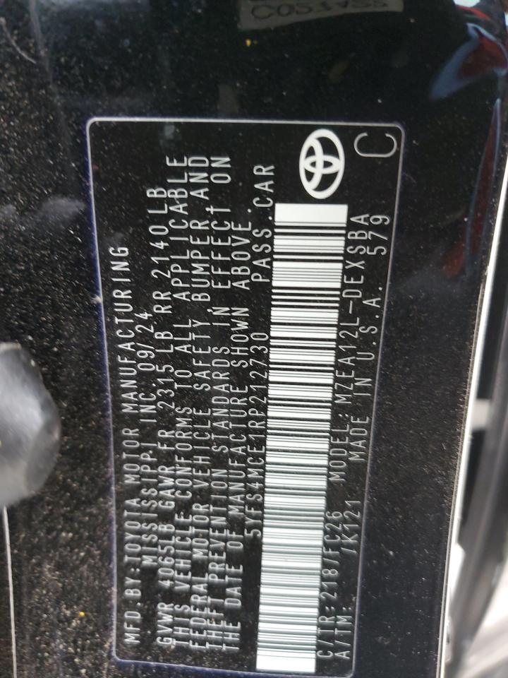 2024 TOYOTA COROLLA SE VIN:5YFS4MCE1RP212730