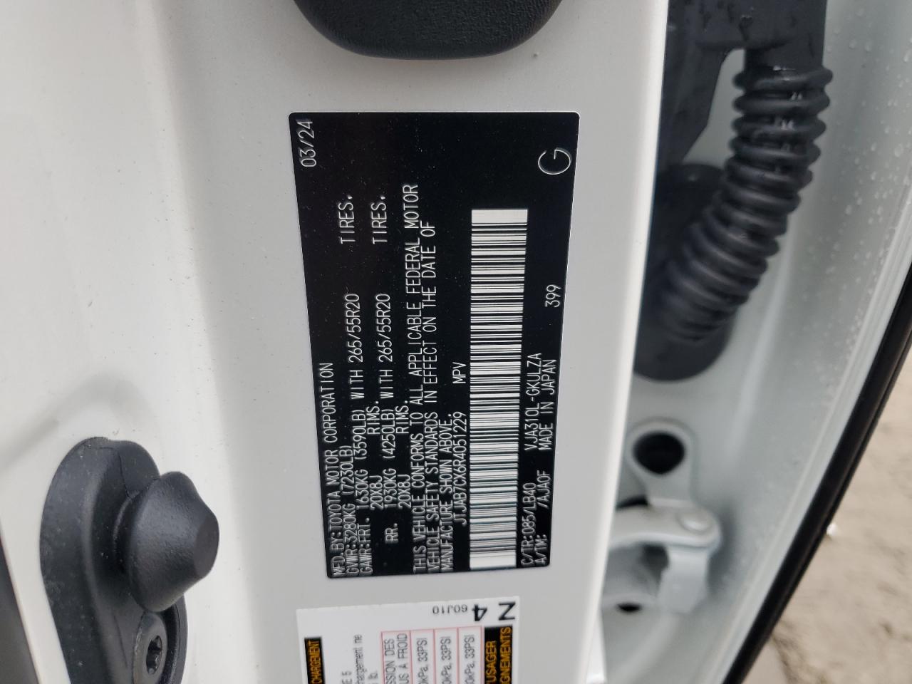 2024 LEXUS LX 600 BASE VIN:JTJAB7CX6R4051229